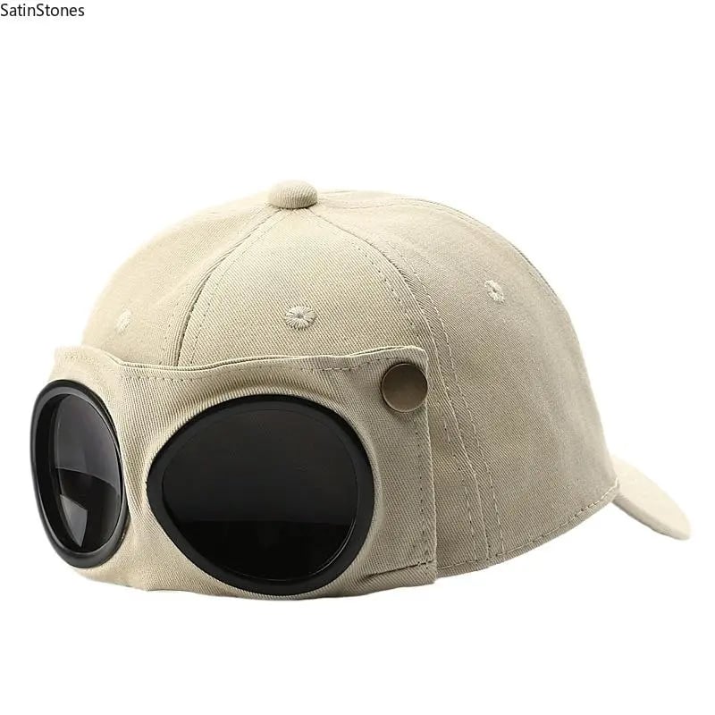 🧢Steampunk Aviator Baseball Cap with Flip-Up Goggles