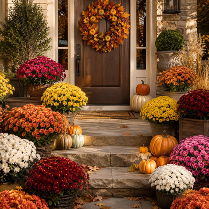 🌼 Artificial Outdoor Sunset Mums Flowers - UV resistant, Waterproof, Windproof