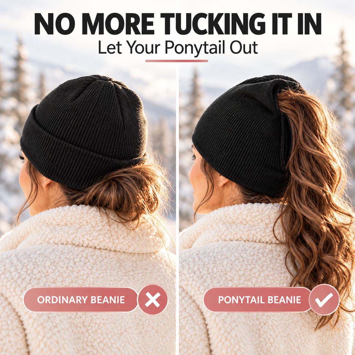 Magnetic-Closure Ponytail Winter Knit Beanie