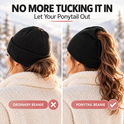 Magnetic-Closure Ponytail Winter Knit Beanie