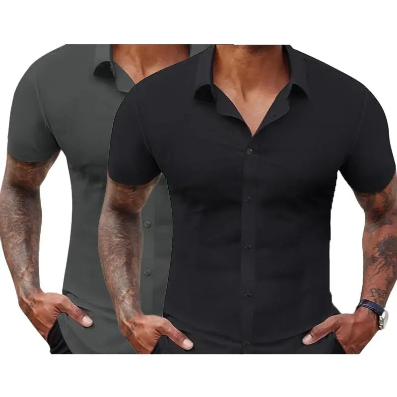 Men's Slim Fit Short Sleeve Dress Shirts 2-Pack