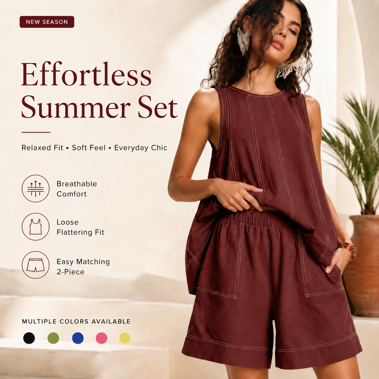 Women's Cotton Two Piece Set Tank Top and Shorts