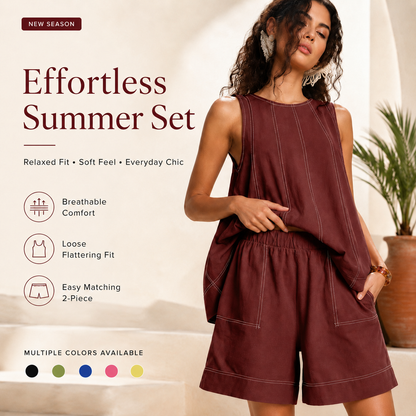 Women's Cotton Two Piece Set Tank Top and Shorts