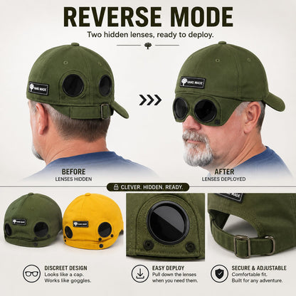 🧢Steampunk Aviator Baseball Cap with Flip-Up Goggles