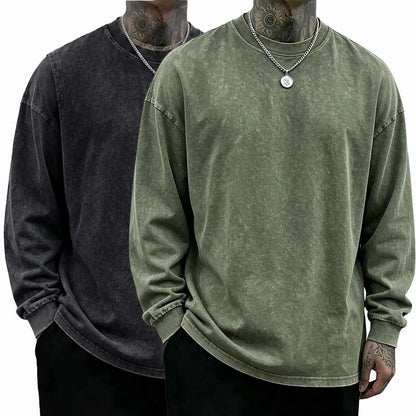 Men's Oversized Washed Distressed Cotton Crewneck Sweatshirt