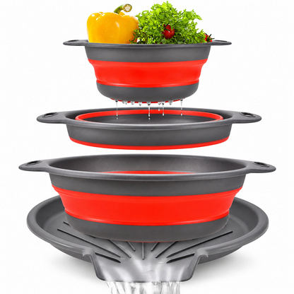 🥗 3-Piece Collapsible Colander Set – With Self-Draining Base Tray ✨