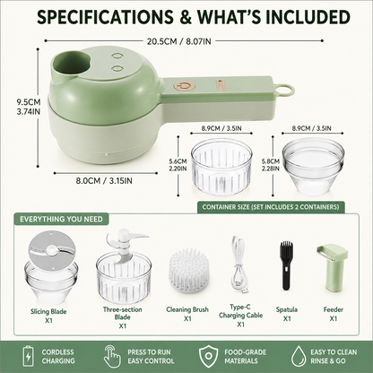 🧄 Handheld Electric Food Processor with Open Feed Chute & Dual Blades 🌶️