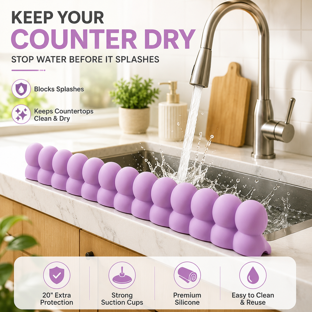 💦 Silicone Sink Splash Guard – Keep Counters Dry & Splash-Free