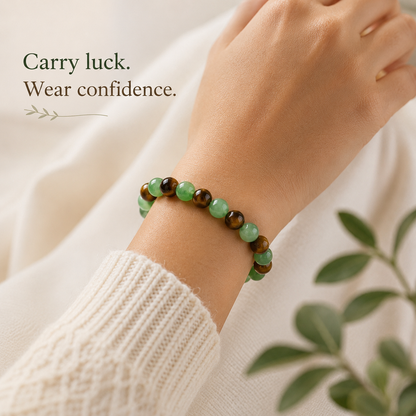 💰 Green Aventurine & Tiger Eye Bracelet for Luck, Confidence & New Beginnings