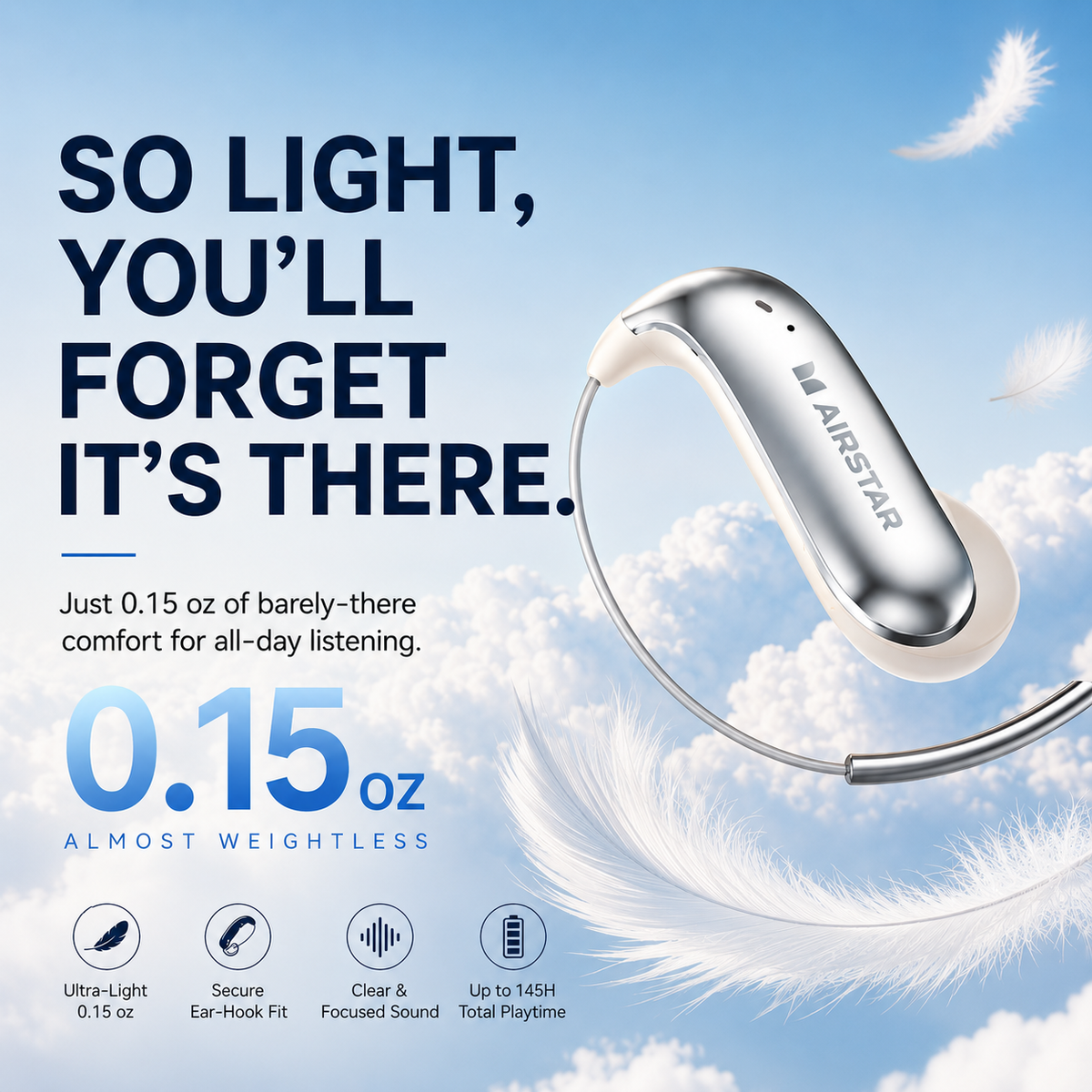 🎧 Ultra-Light Ear-Hook Wireless Earbuds – Secure Fit, Hi-Fi Sound & Long Battery Life