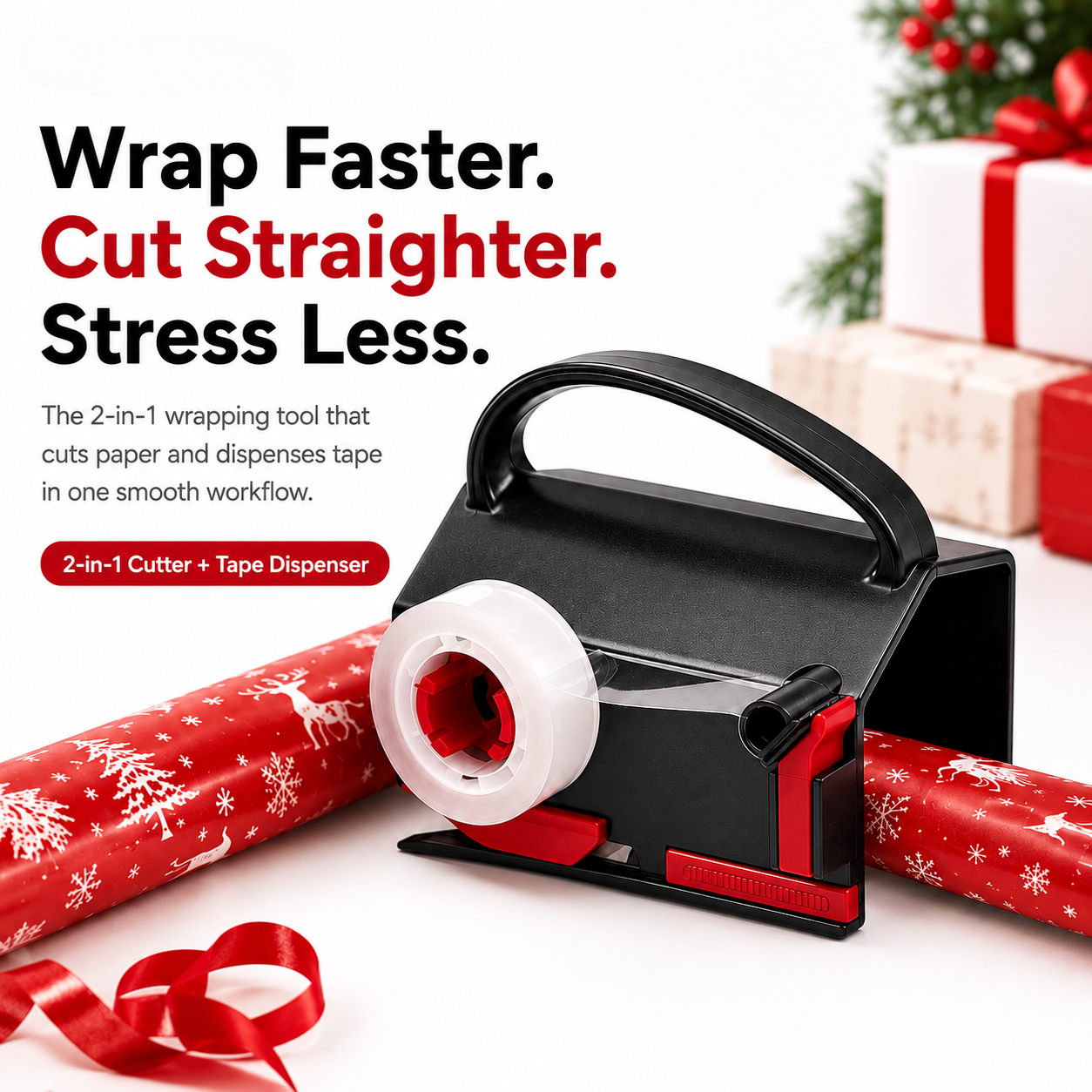 🎁 2-Pack Dual-Use 2-in-1 Wrapping Cutter & Tape Dispenser