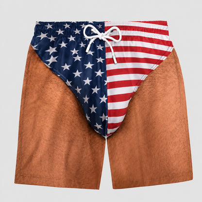 🏖️ Funny Patriotic Men's Swim Trunks| 🌊Freedom & Chill Beach Shorts