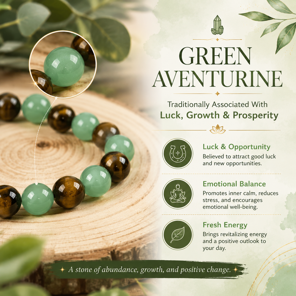 💰 Green Aventurine & Tiger Eye Bracelet for Luck, Confidence & New Beginnings