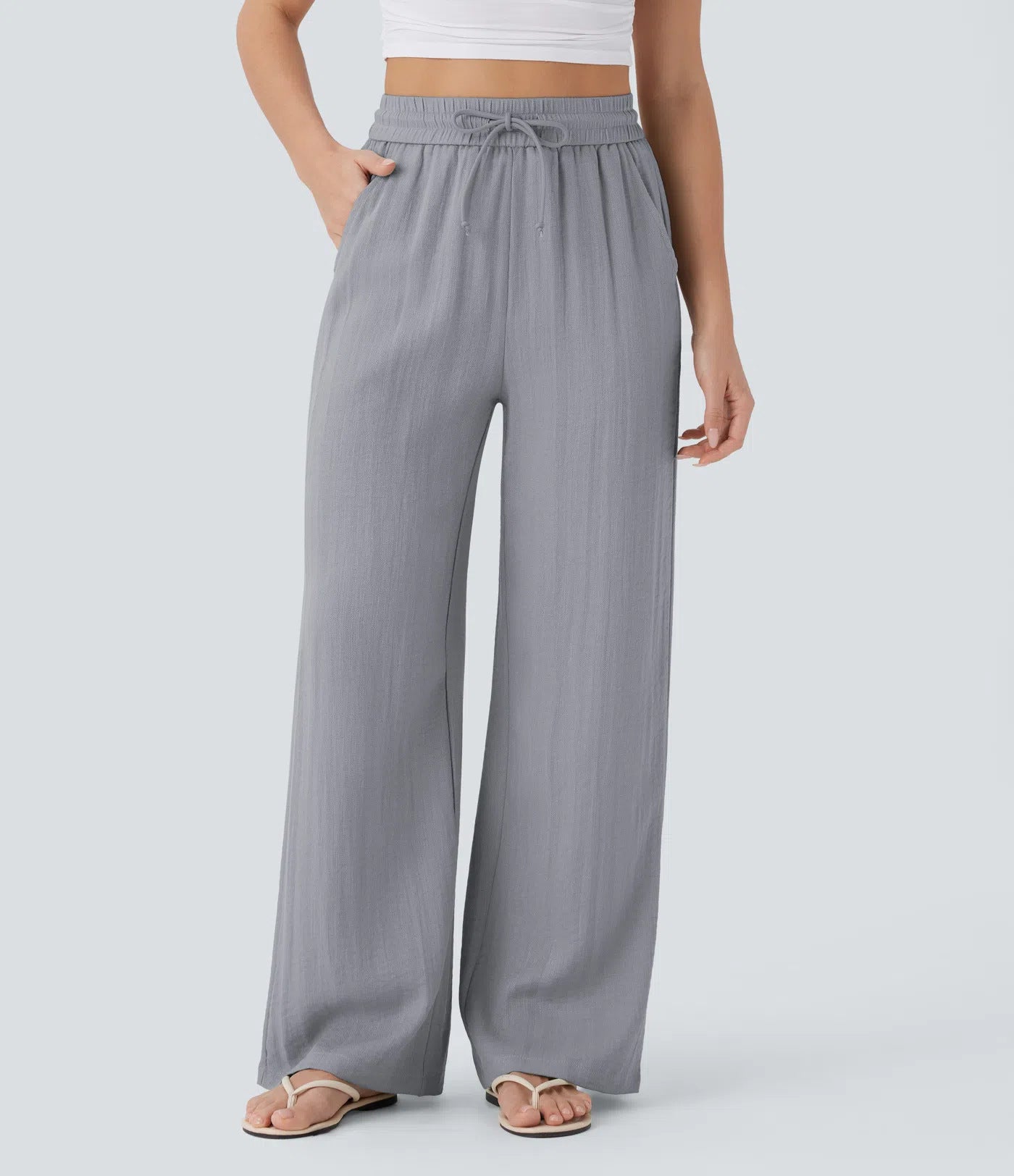 Halara High Waisted Drawstring Wide Leg Casual Pants
