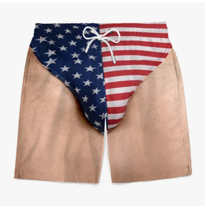 🏖️ Funny Patriotic Men's Swim Trunks| 🌊Freedom & Chill Beach Shorts