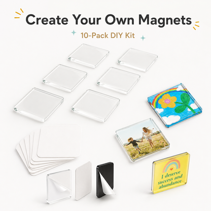 Clear Acrylic Magnetic Stickers 20 Pack, DIY Square Magnet Frames with Adhesive Backing