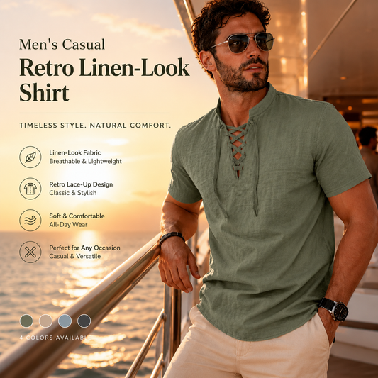 🌿 Men's Casual Retro Linen-Look Shirt