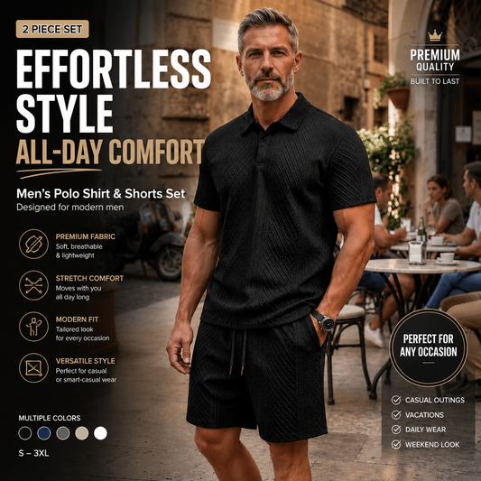 Men's 2 Pieces Outfits Casual Polo Shirt and Shorts Set