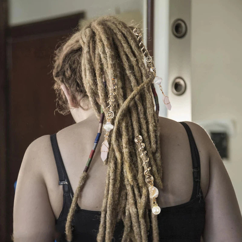 Magical Spiral Crystal Hair Charms Set – Gemstone Braids & Dreadlock Accessories