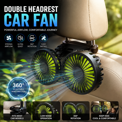 Car Garage Double-headed Fan, 360° Adjustable Angle Car Fan