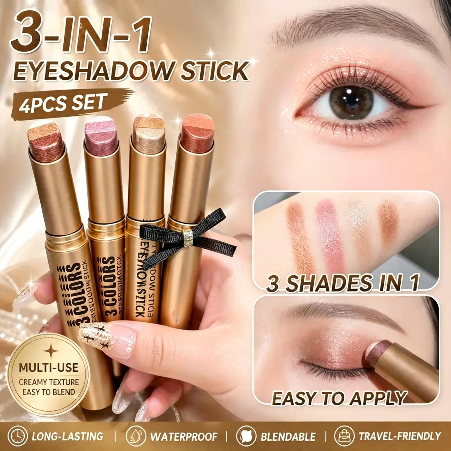 💄HOT SALE 💥 3-in-1 Gradient Eyeshadow Stick – One-Swipe, Waterproof, Curved Nib ✨