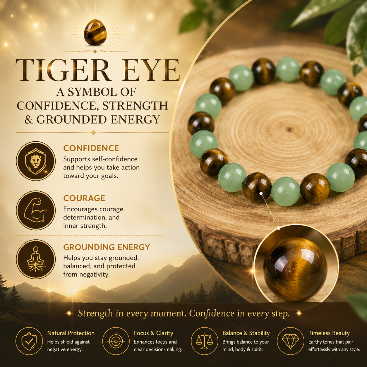 💰 Green Aventurine & Tiger Eye Bracelet for Luck, Confidence & New Beginnings