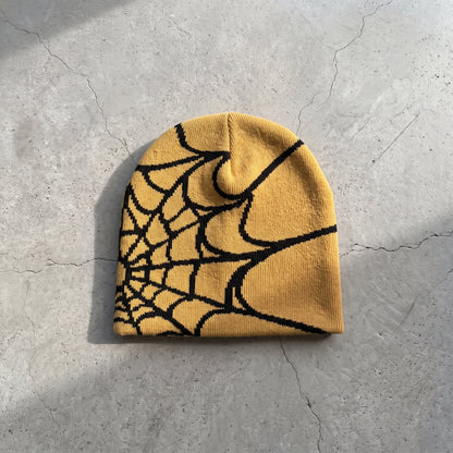Unisex Y2K Spider Web Skull Cap Beanie - Viral Graphic Jacquard Knit Streetwear Grunge Aesthetic Hat