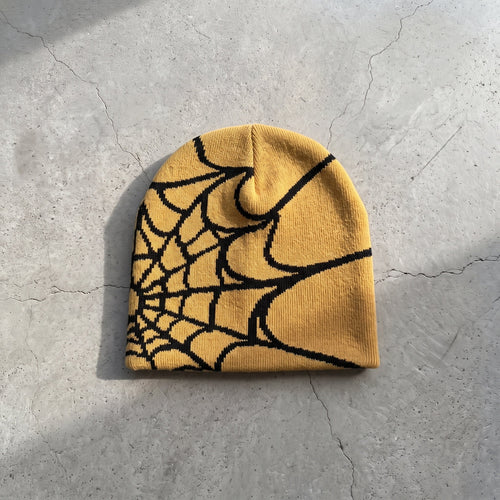 Gold and black spider-web beanie