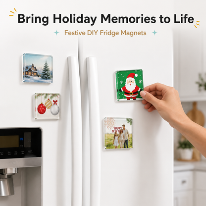 Clear Acrylic Magnetic Stickers 20 Pack, DIY Square Magnet Frames with Adhesive Backing