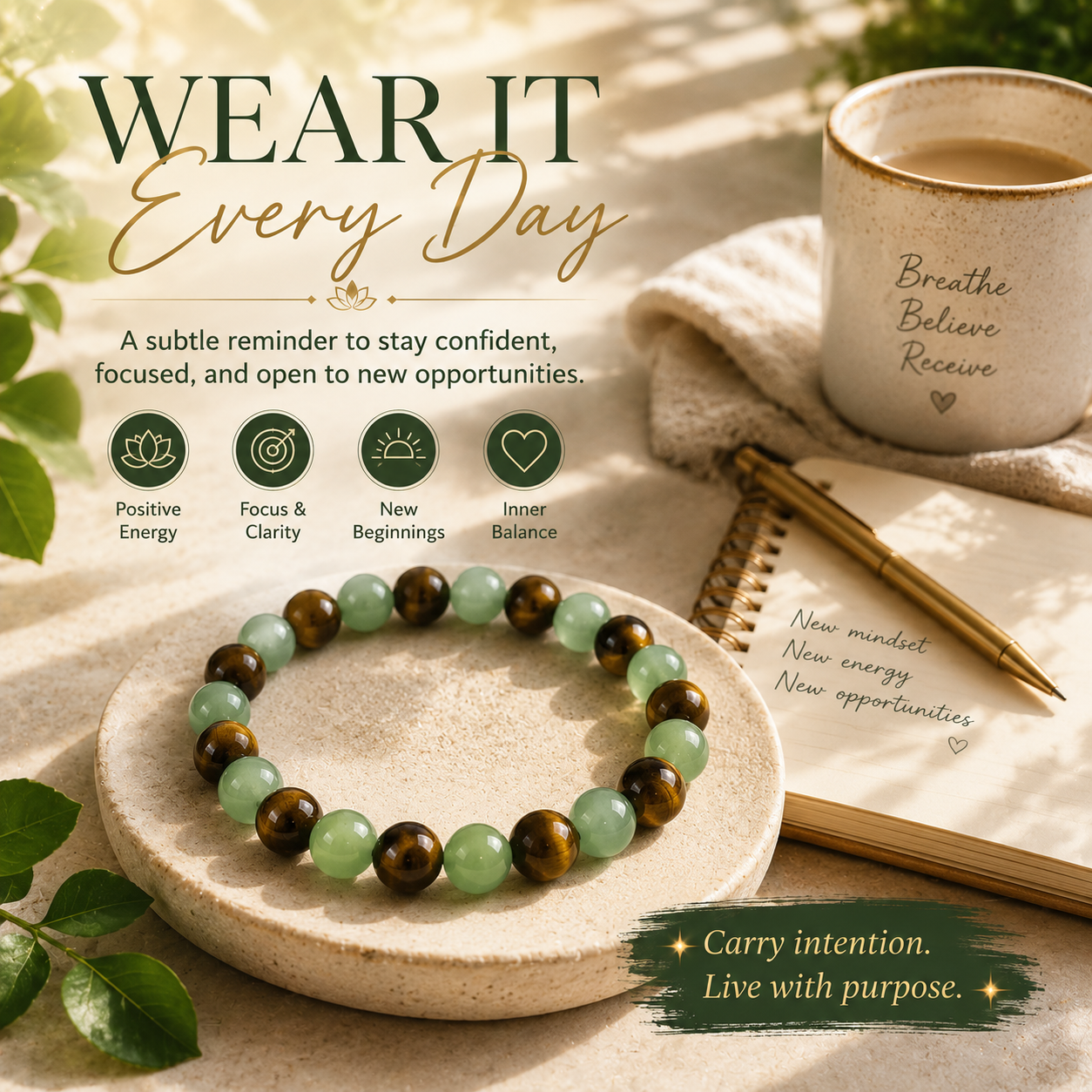 💰 Green Aventurine & Tiger Eye Bracelet for Luck, Confidence & New Beginnings