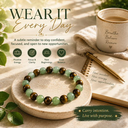 💰 Green Aventurine & Tiger Eye Bracelet for Luck, Confidence & New Beginnings