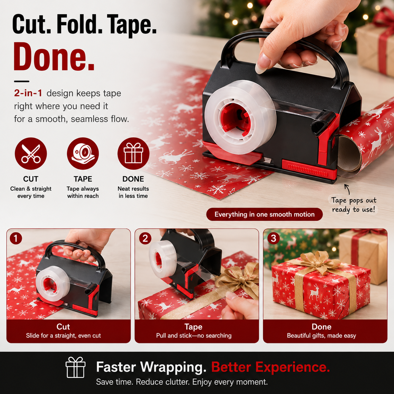 🎁 2-Pack Dual-Use 2-in-1 Wrapping Cutter & Tape Dispenser