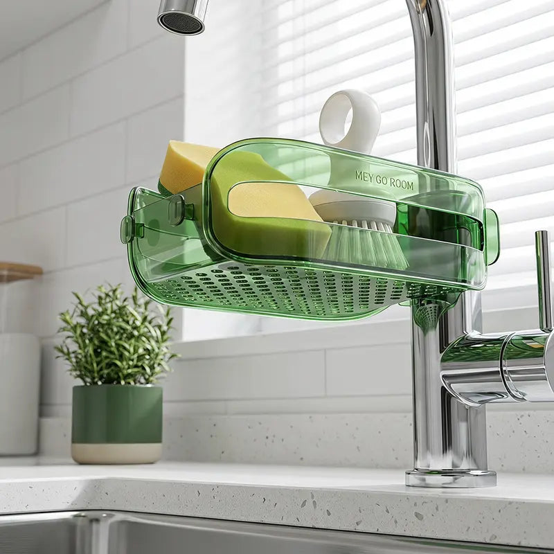 Clip-On Kitchen Faucet Storage Rack with Drain Holes