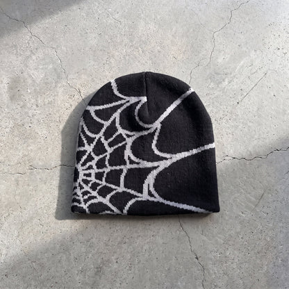 Unisex Y2K Spider Web Skull Cap Beanie - Viral Graphic Jacquard Knit Streetwear Grunge Aesthetic Hat