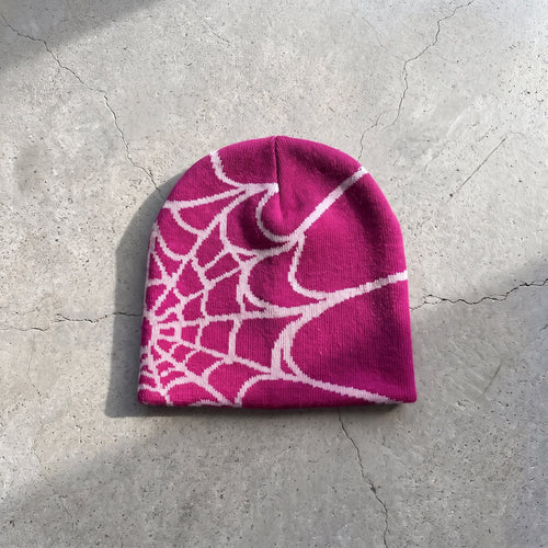 Magenta and pink spider-web beanie