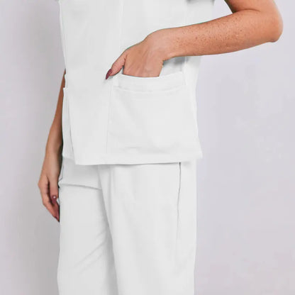 Unisex Surgical Scrubs Set with Stand Collar Zipper Top and Straight Leg Pants