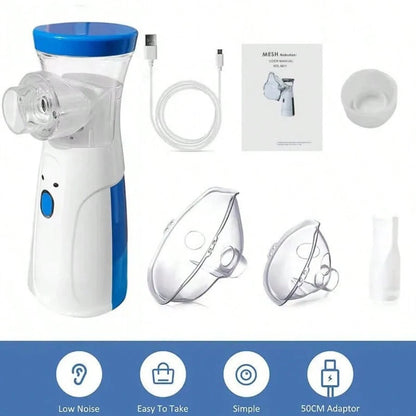 Portable Mesh Nebulizer, Silent and Compact Nebulizer Machine for Adult and Kids, Wireless Vaporizer Machine With Respiratory Mask, Effective for Cough, Asthma, Sinusitis, and Bronchitis, Steam Inhaler for Cold and Cough -Quick Relief and Daily Use Vapori