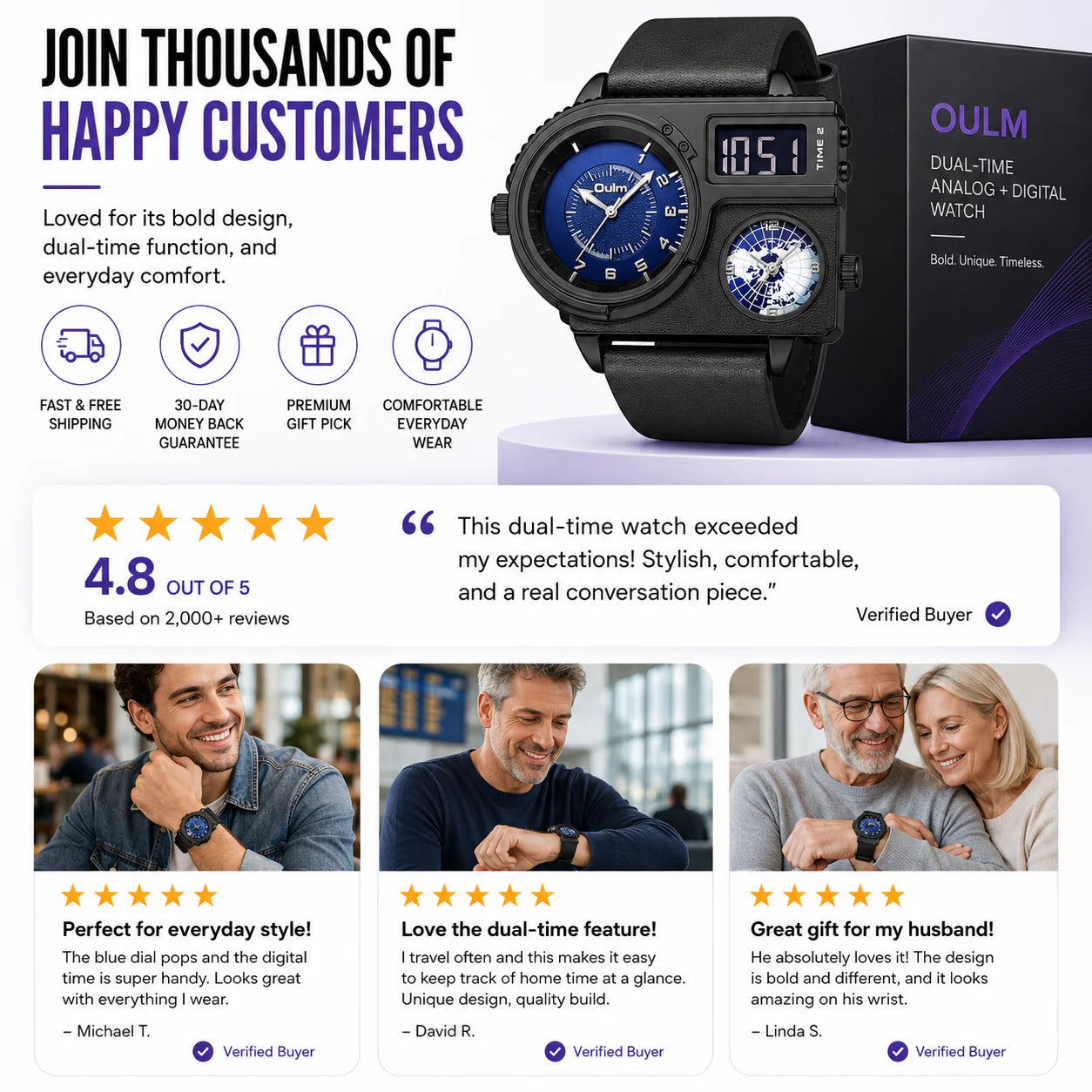 Bold Multi-Display Analog Digital Watch