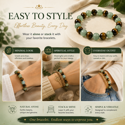 💰 Green Aventurine & Tiger Eye Bracelet for Luck, Confidence & New Beginnings