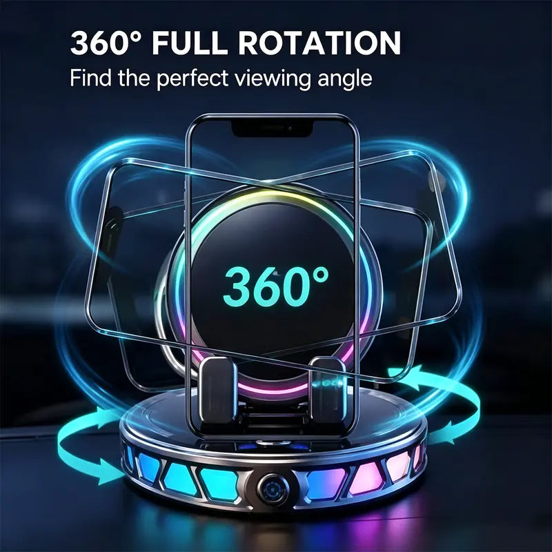 360° Rotating Wireless Charging Car Phone Mount with RGB LED Lights