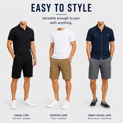 Mens 3-Pack Super Stretch Cargo Shorts with Zipper Pockets