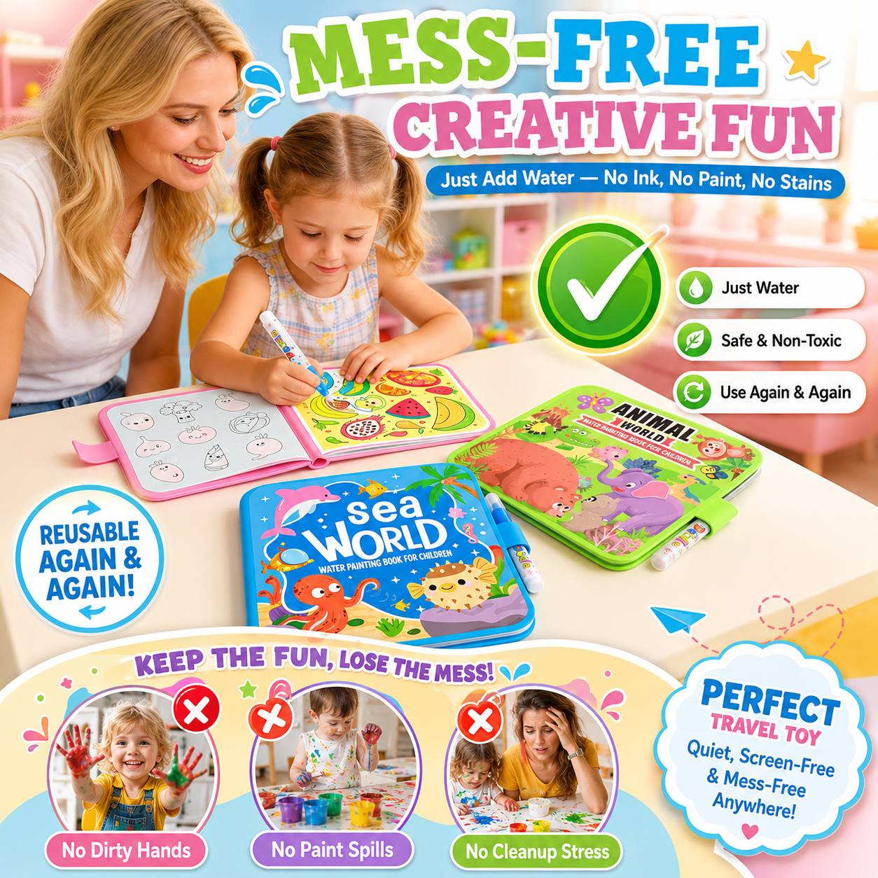 Reusable Water Painting Books for Kids