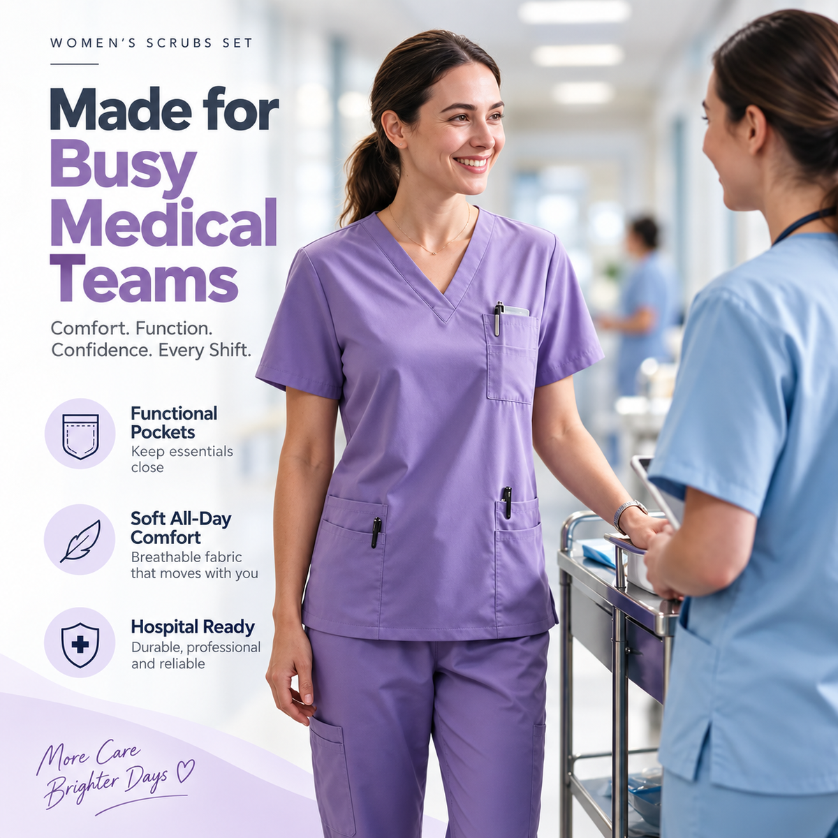 New Arrival Scrubs Sets for Women Medical Scrub Set (Top & Straight Leg Pants)