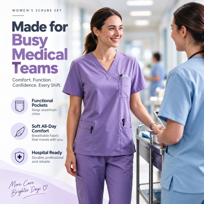 New Arrival Scrubs Sets for Women Medical Scrub Set (Top & Straight Leg Pants)