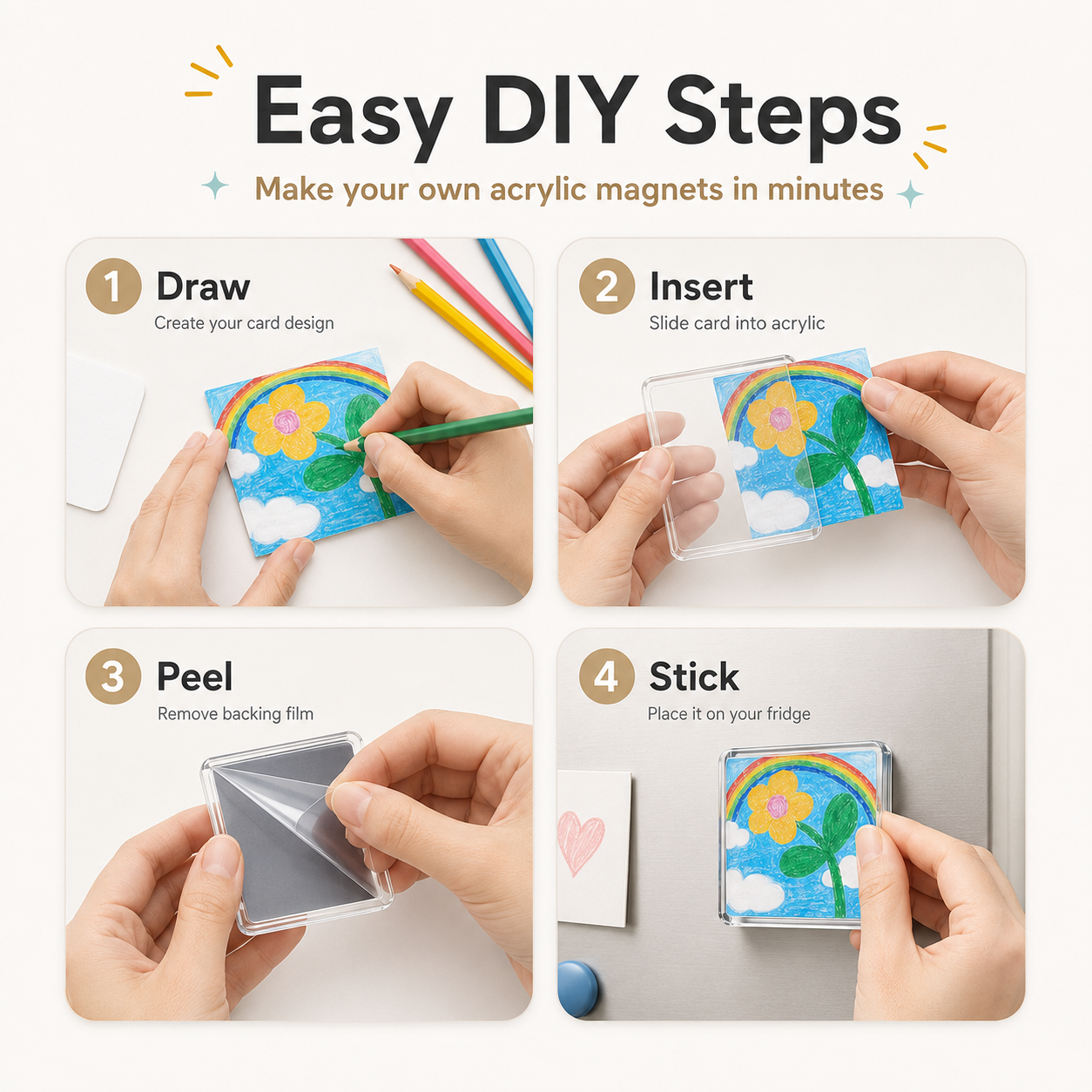 Clear Acrylic Magnetic Stickers 20 Pack, DIY Square Magnet Frames with Adhesive Backing