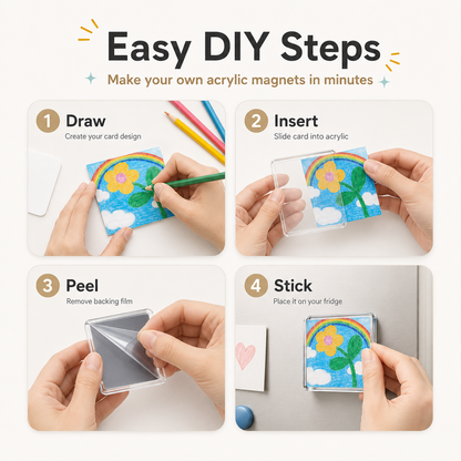 Clear Acrylic Magnetic Stickers 20 Pack, DIY Square Magnet Frames with Adhesive Backing