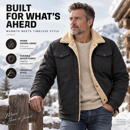 🧥Men's Sherpa-Lined Trucker Jacket – Heavyweight Cargo Work Coat with Fleece Lining