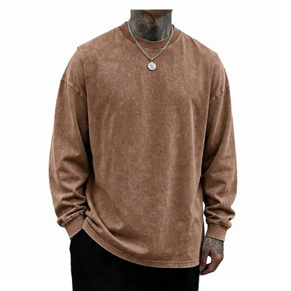 Men's Oversized Washed Distressed Cotton Crewneck Sweatshirt