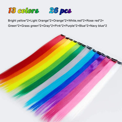 20Inch Rainbow Clip-In Hair Extensions - Vibrant Synthetic Highlights