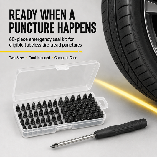 🔩60-Piece Emergency Tubeless Tire Puncture Seal Kit with 2 Sizes
